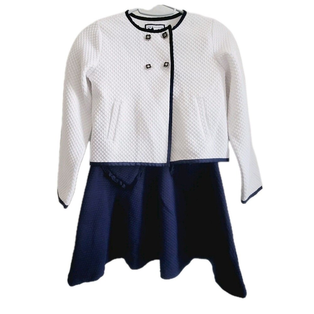 Janie and Jack Collection Girls Navy Quilted Jacket and Dress Set Size 7/8